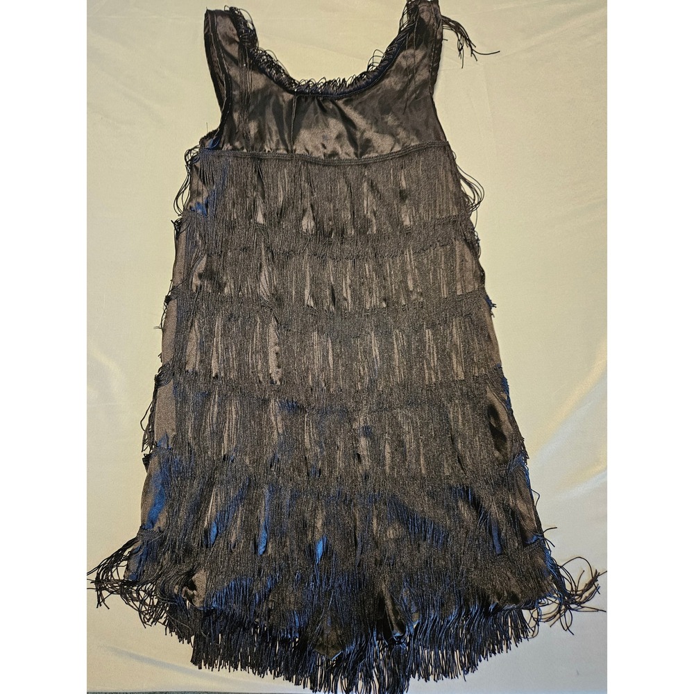 Franco American Flapper Dress Womens Large Black Fringe Sequin Gatsby Costume L